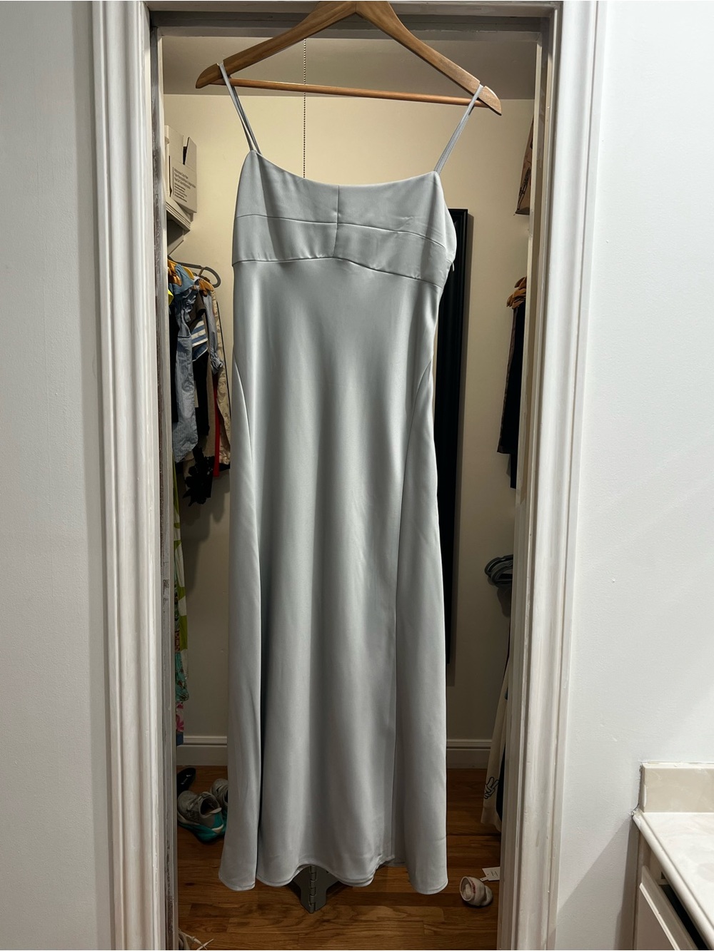 Satin Slip Dress in Soft Silver-Gray